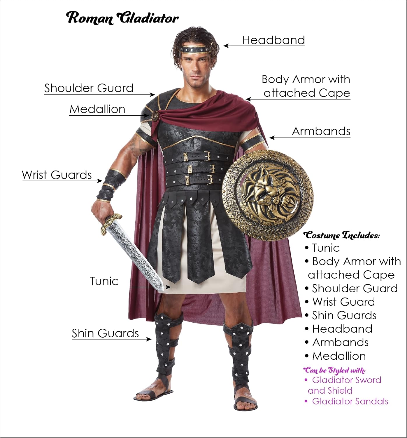 Thumbnail 6 de California Costumes Men's Roman Gladiator Costume with Armor and Cape