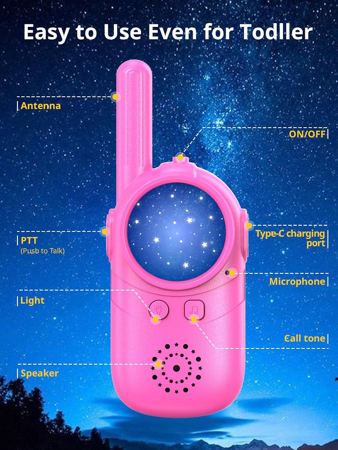 Detalle de Inspireyes Walkie-Talkies per bambini (2 pezzi): giochi stellati, autonomia prolungata e semplicità d’uso