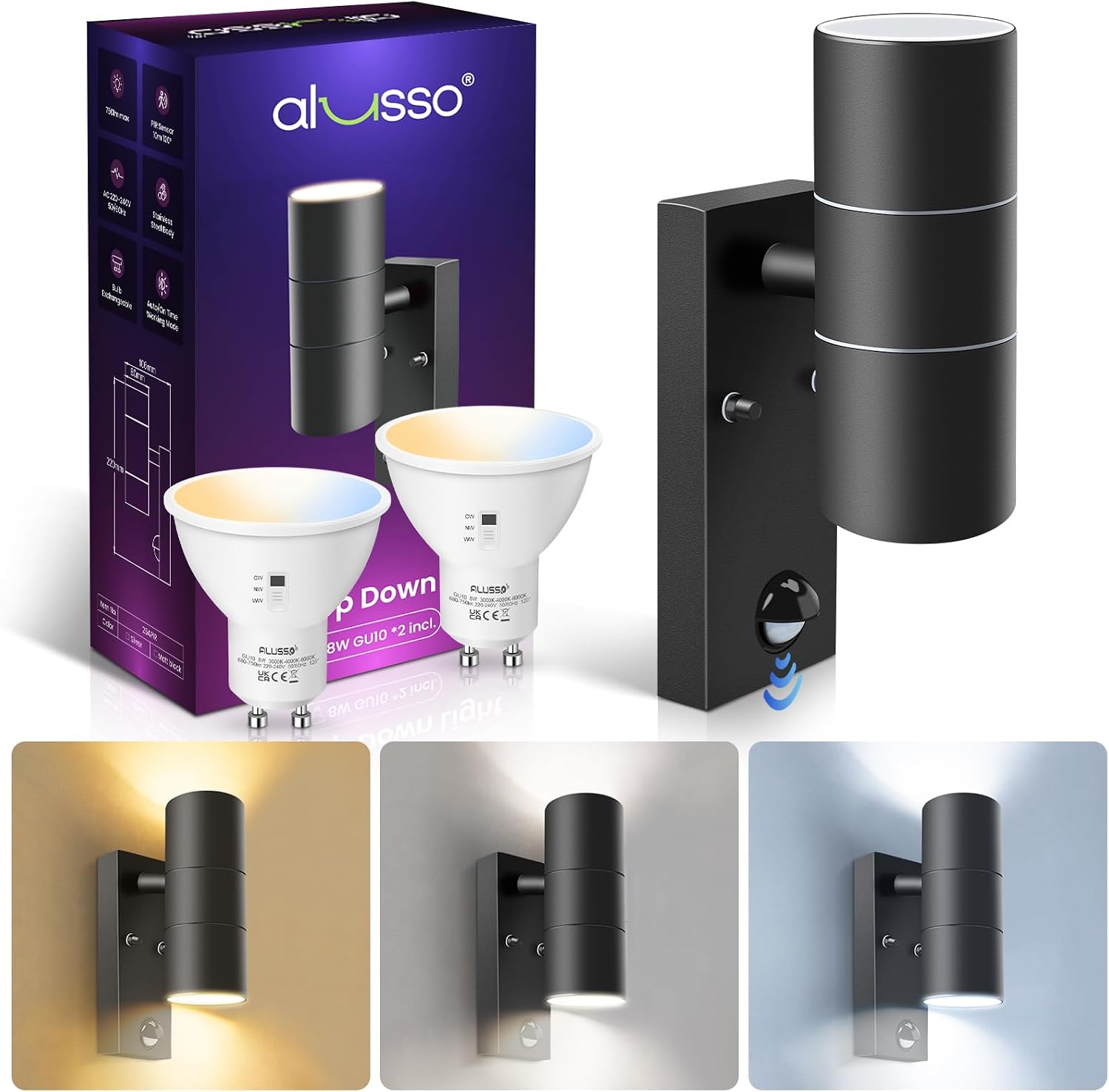 Detalle de ALUSSO Motion Sensor Outdoor Wall Light 8W 📡