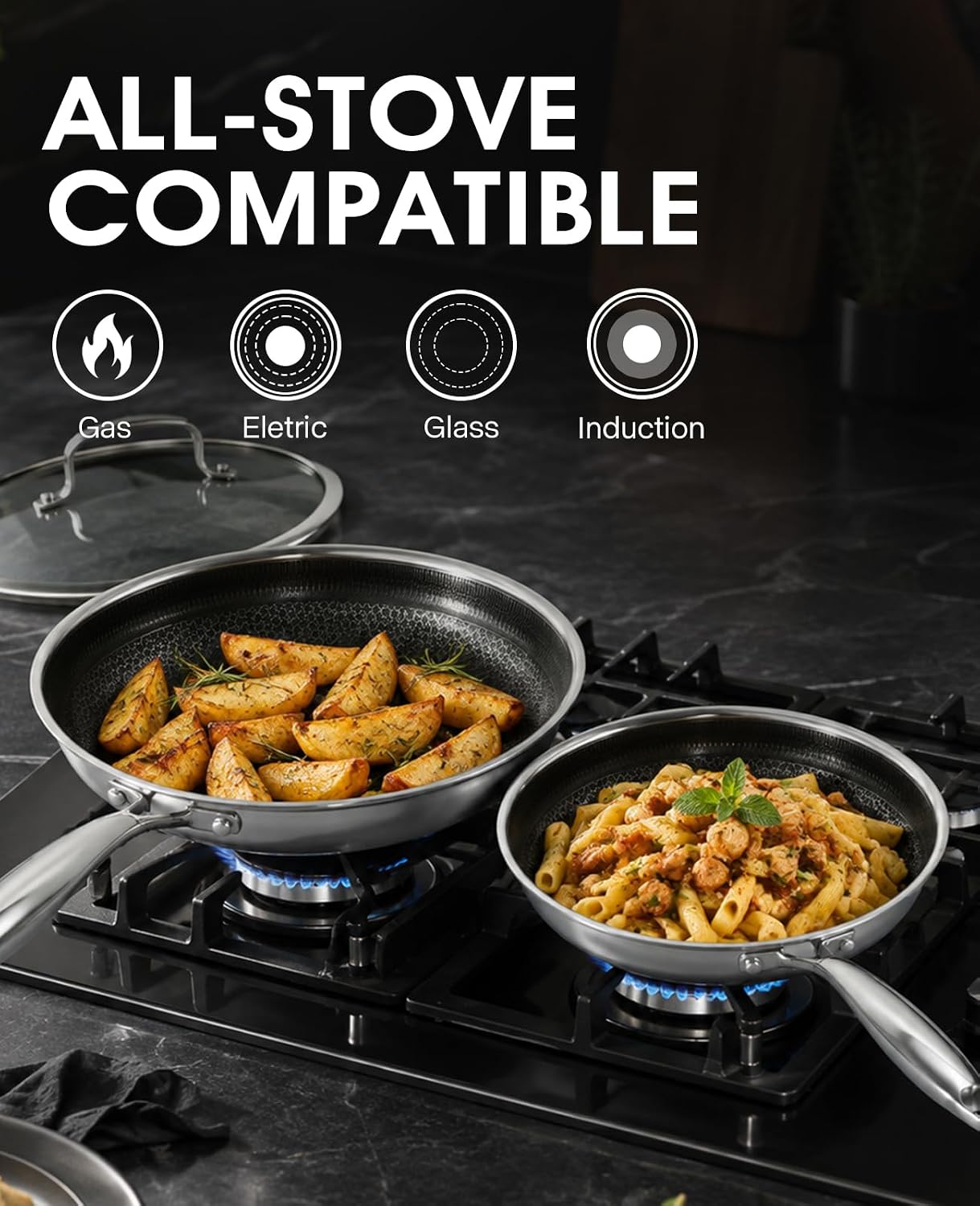 Detalle 1 de USELUCK Hybrid Nonstick Frying Pan Set, 8/10/12-Inch, Induction Compatible