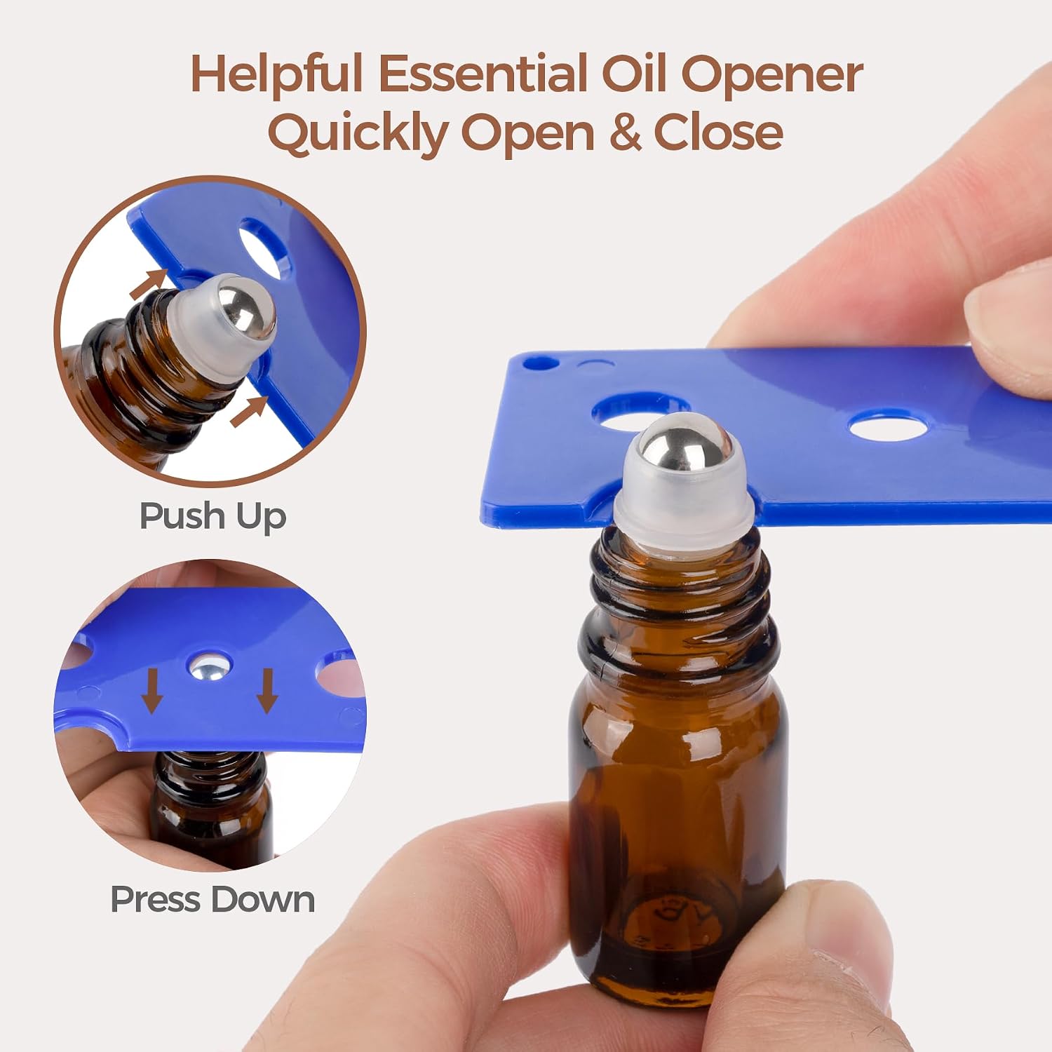 Detalle de ComSaf PG2652 5 ml Amber Glass Roll-On Bottles, 6-Pack with Accessories