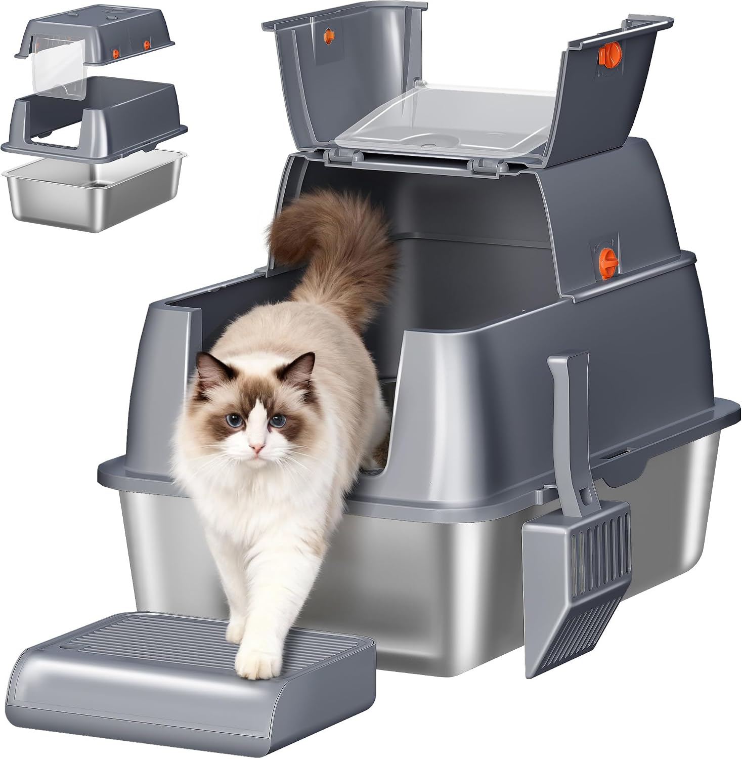 Detalle de Fobyfurny FPLB203SG2 Edelstahl-Katzenklo 61 cm