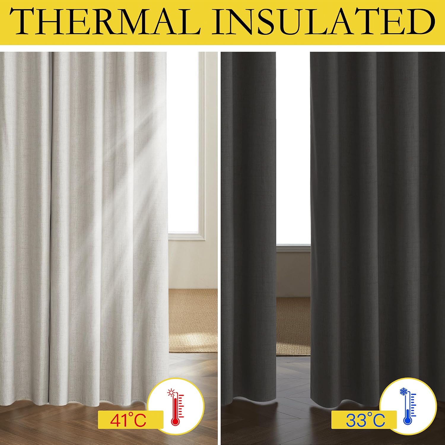 Detalle de NICETOWN Snowbound Vintage Linen 100% Blackout Curtains – 2 Panels, 52" W x 102" L, 104" Total Width, Noise-Reducing Thermal Drapes