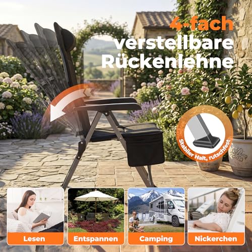 Detalle 2 de Homecall Campingstuhl faltbar mit gepolstertem Kopfstütze Hochlehner – 150 kg belastbar