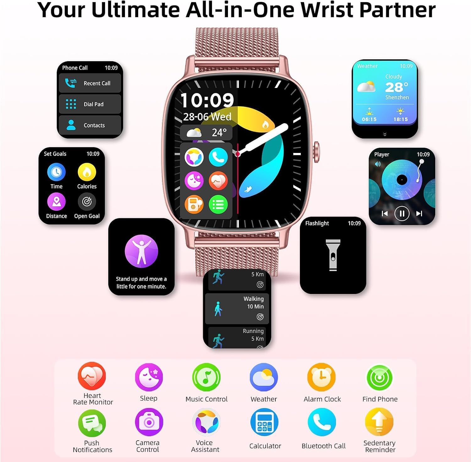 Detalle 2 de Reloj Inteligente para Mujer coioc con Llamadas Bluetooth y 2 Correas – Smartwatch elegante 1,85