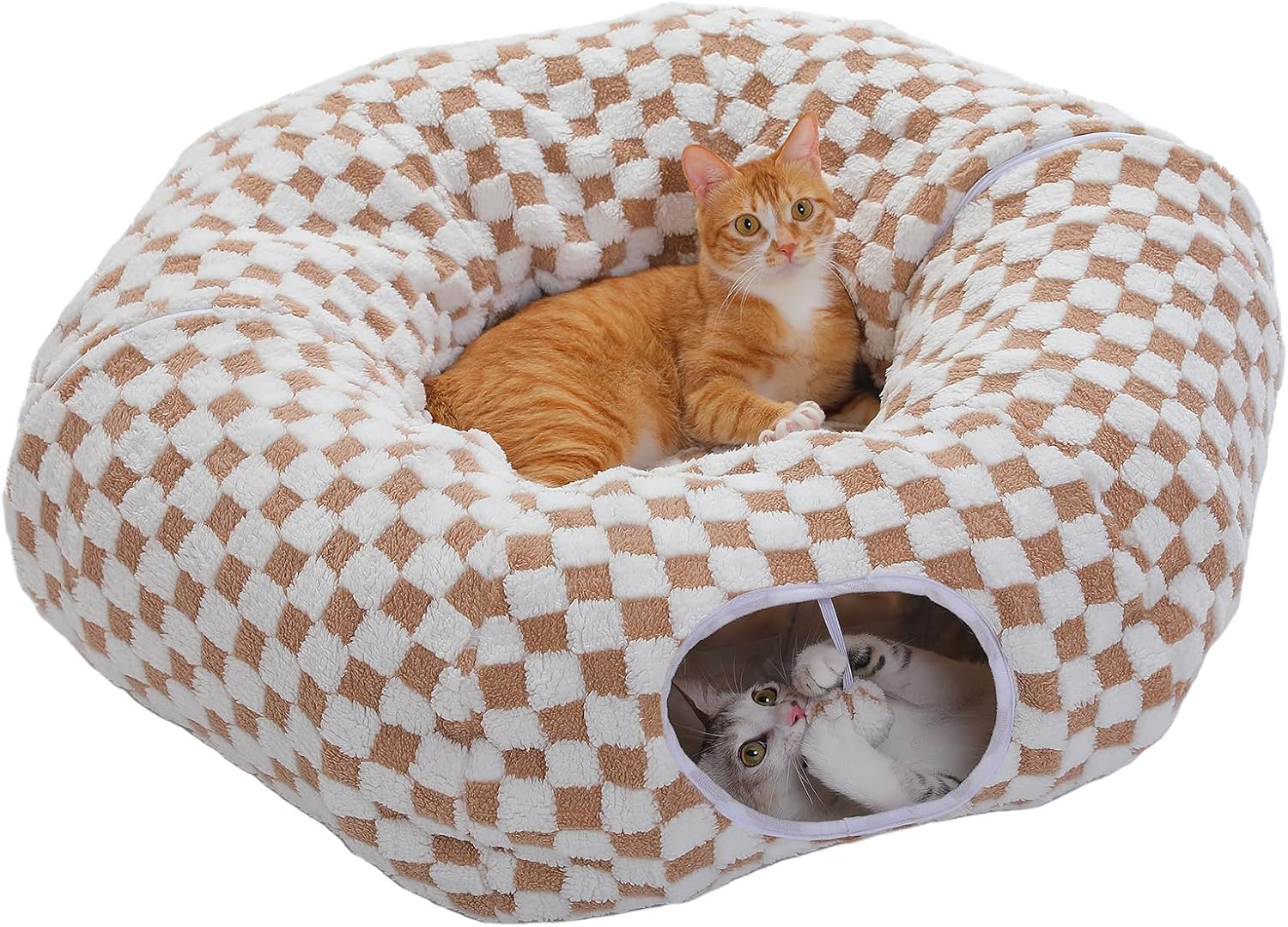 Detalle de PAWZ Road Plush Cat Tunnel: 2-in-1 Donut Circle Bed, 85 cm (Brown)