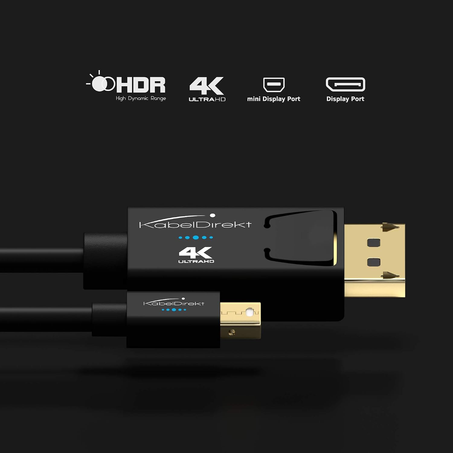Detalle de KabelDirekt 4K Mini DisplayPort to DisplayPort Cable (5m) with AIS shielding – Thunderbolt 1/2 compatible