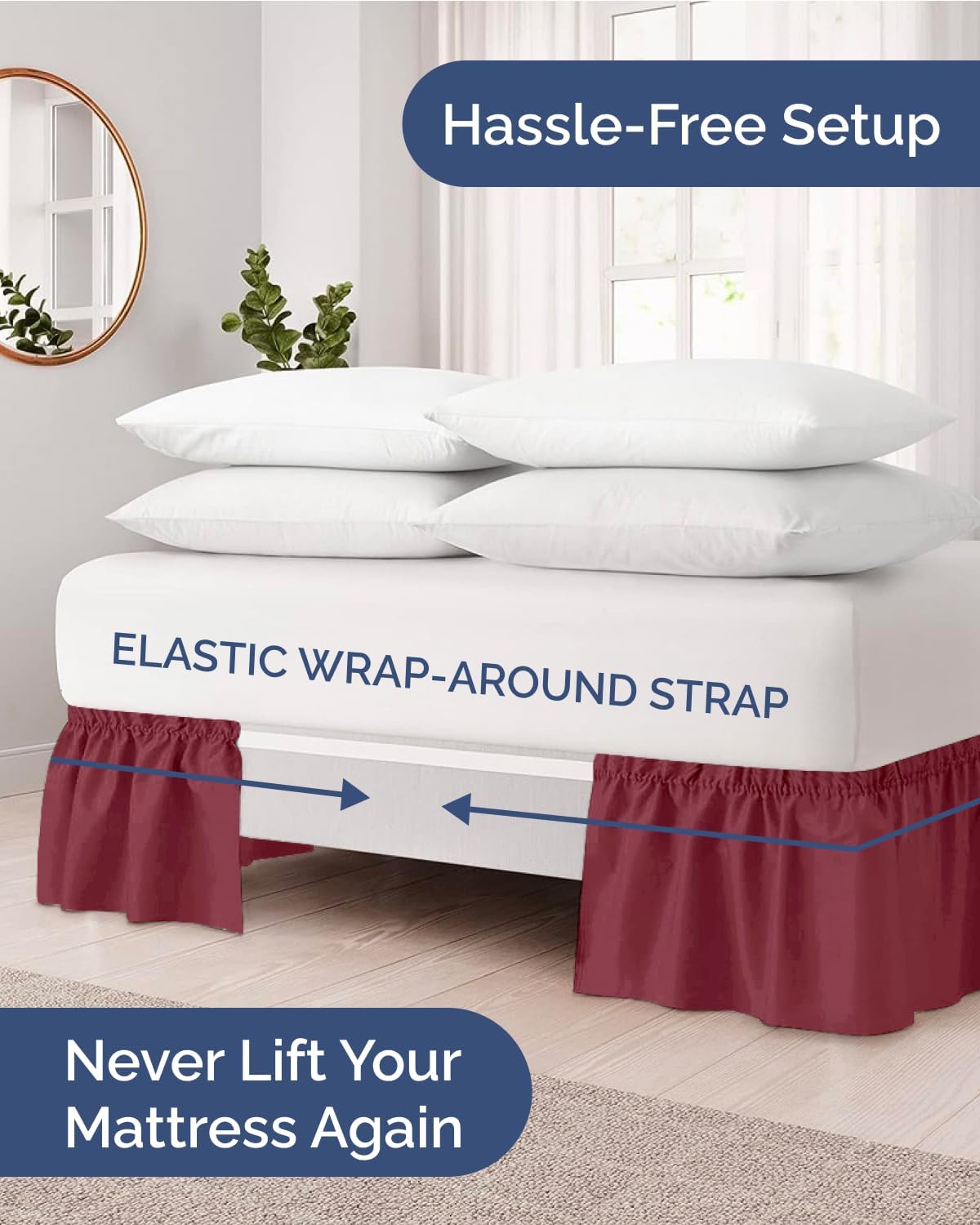 Thumbnail 1 de CGK Unlimited bedskirts Wrap-Around Bed Skirt, Twin/Twin XL, Burgundy
