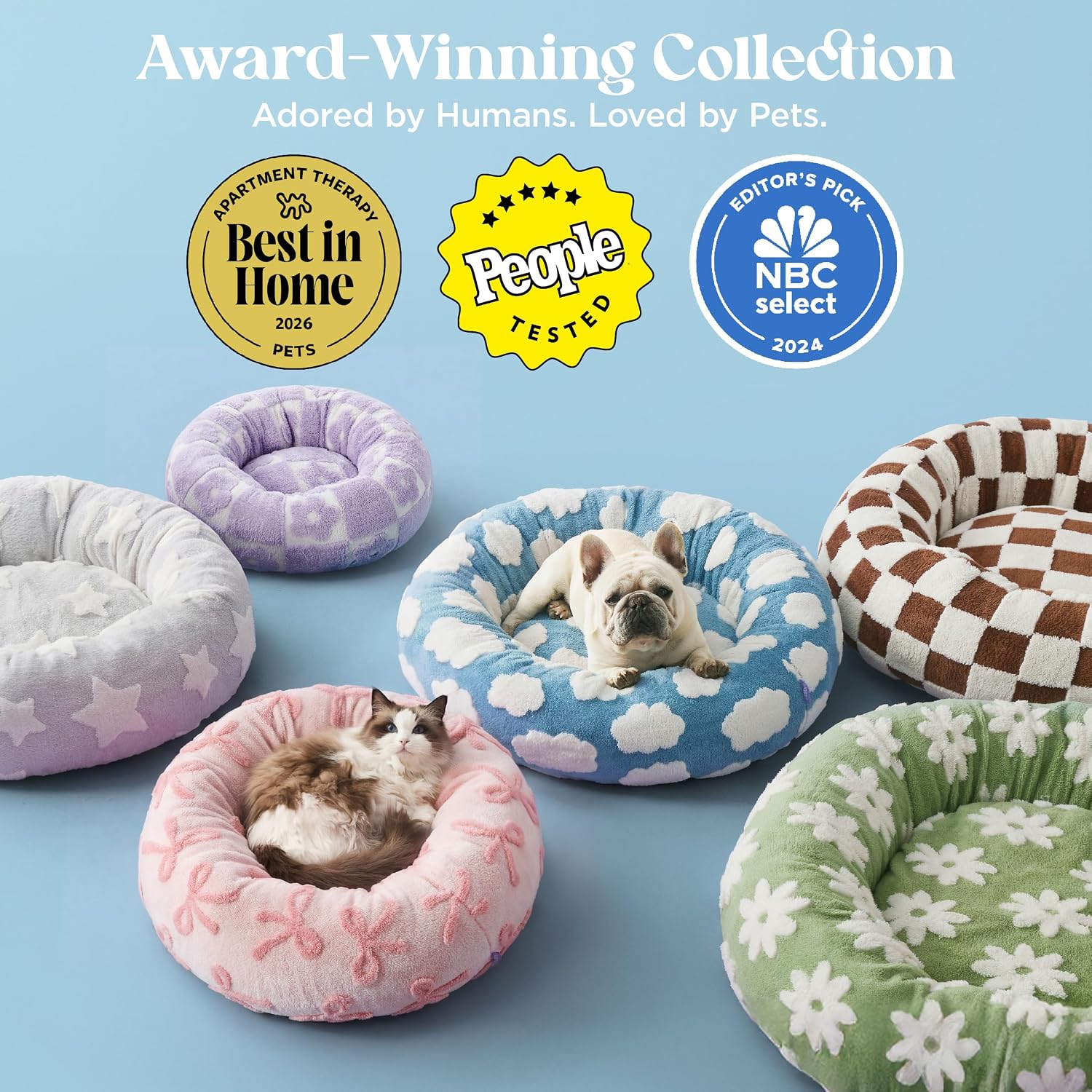Detalle 2 de LE SURE Extra Large Jacquard Donut Dog Bed, Brown Checks, 42 x 42 x 9 in