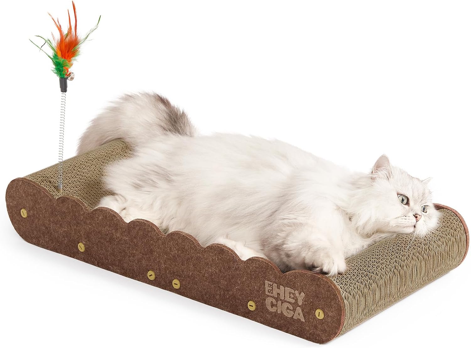 Detalle de EHEYCIGA PT35SA03L 26-Inch Cardboard Cat Scratcher Bed with Toys, Brown