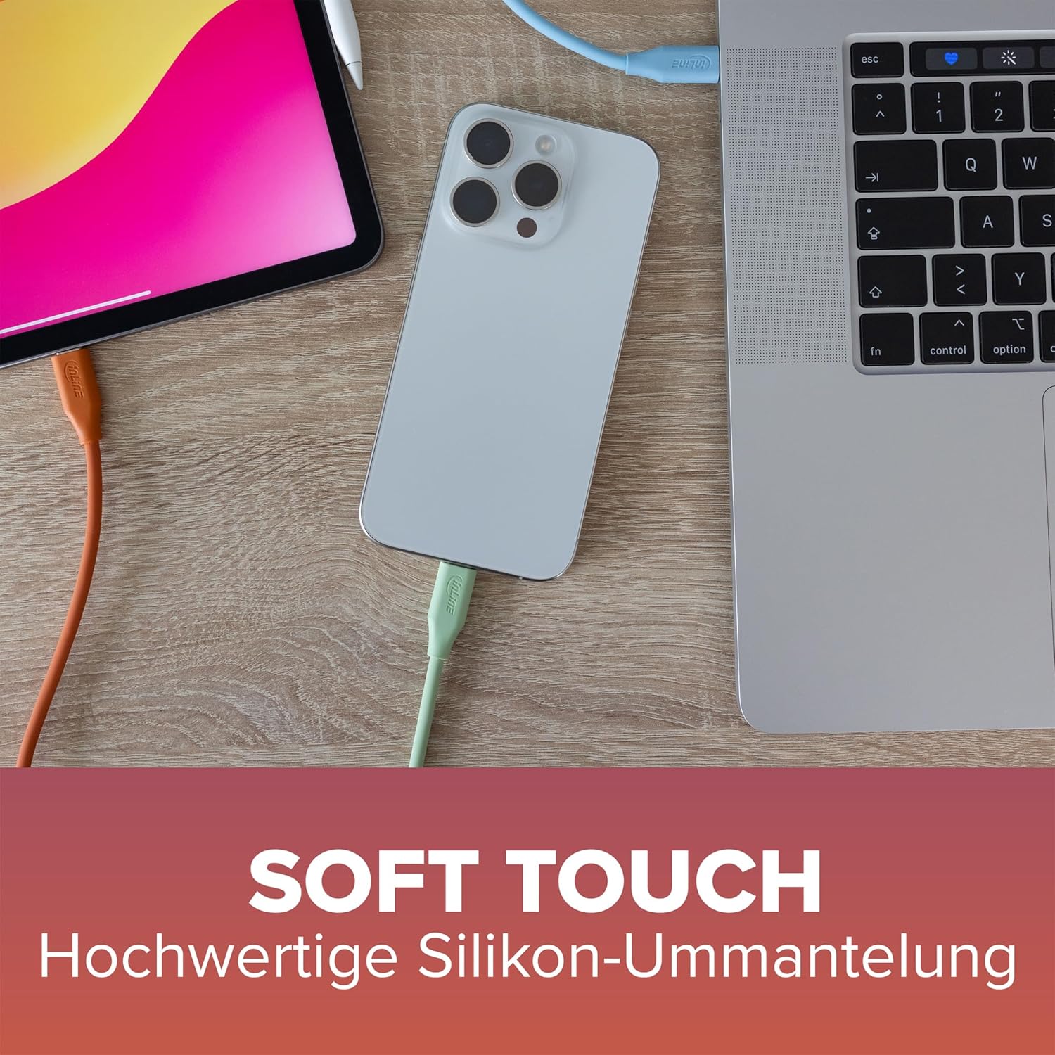 Thumbnail 5 de InLine Colour your Charge USB‑C Kabel 100W (PD) – Silikon, beidseitig USB‑C, 2 m, Wild Berry (35892P)