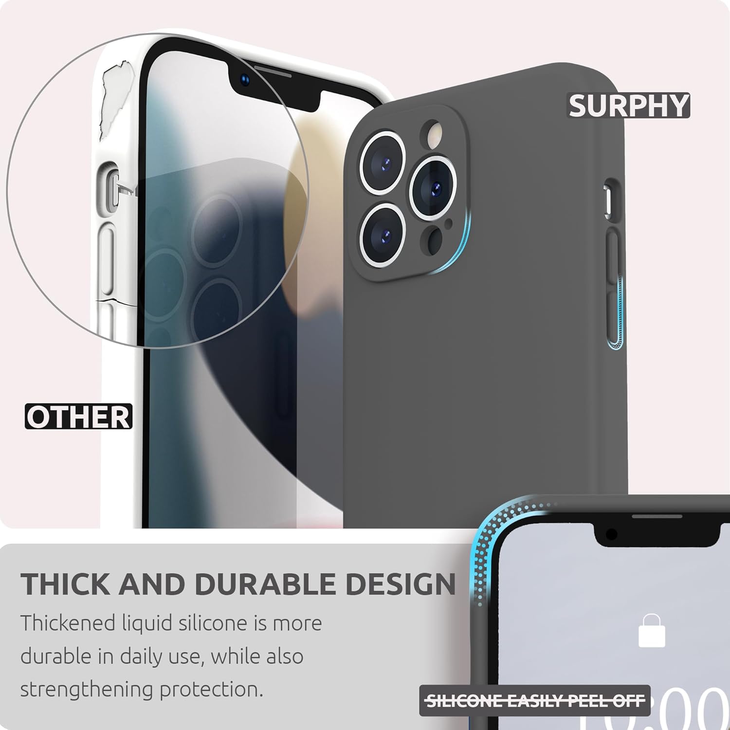 Thumbnail 6 de SURPHY Liquid Silicone Case with Screen Protector for iPhone 13 Pro Max (6.7 inch) – Shock-absorbent, Lens-safe Protection