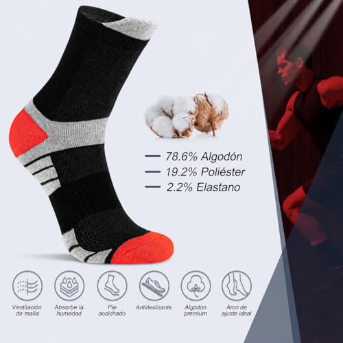 Thumbnail 3 de Niofind calcetines de running para hombre, algodón, acolchados y en pack de 6 pares