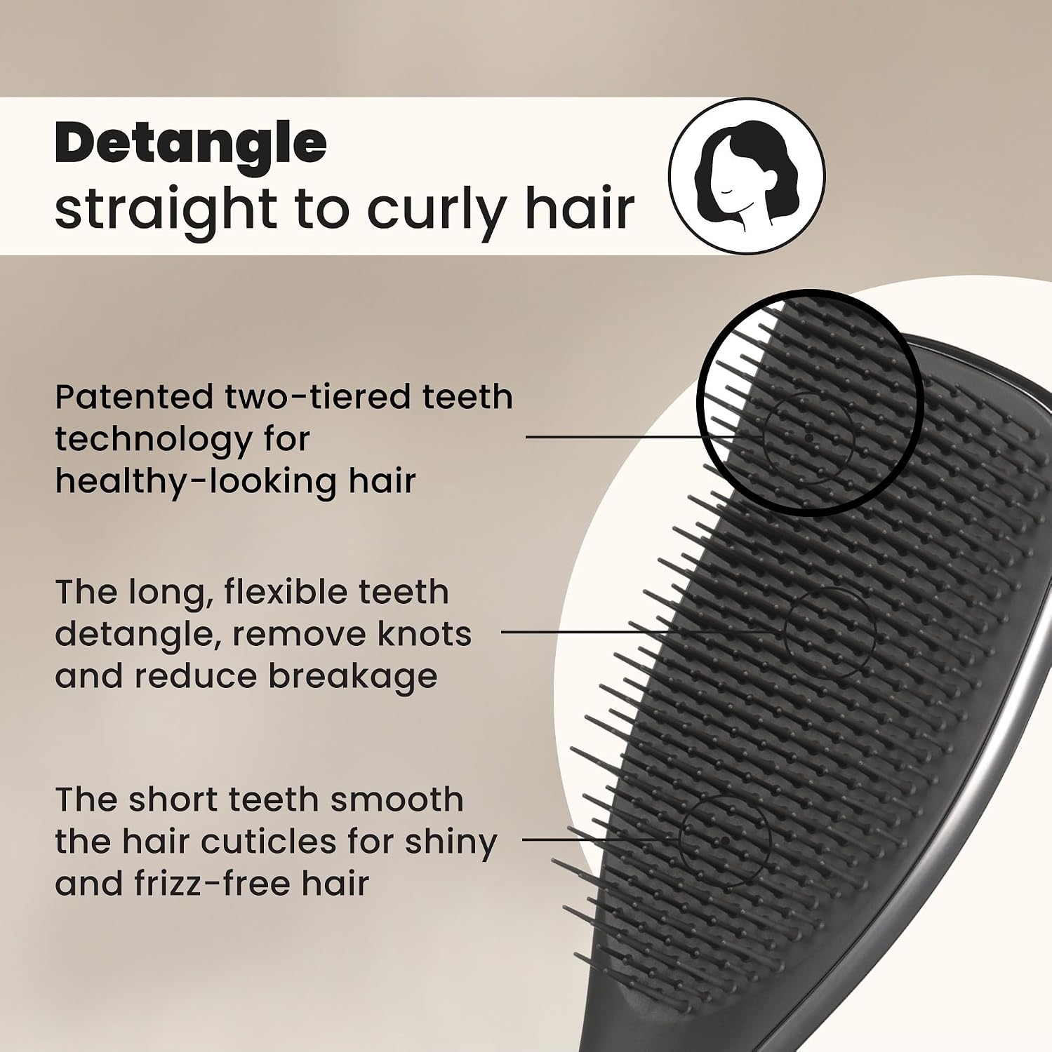 Detalle de Tangle Teezer Ultimate Detangler Haarbürste – Nasses & Trockenes Haar, Zweistufige Borsten, Mitternachtssilber Chrom-Finish