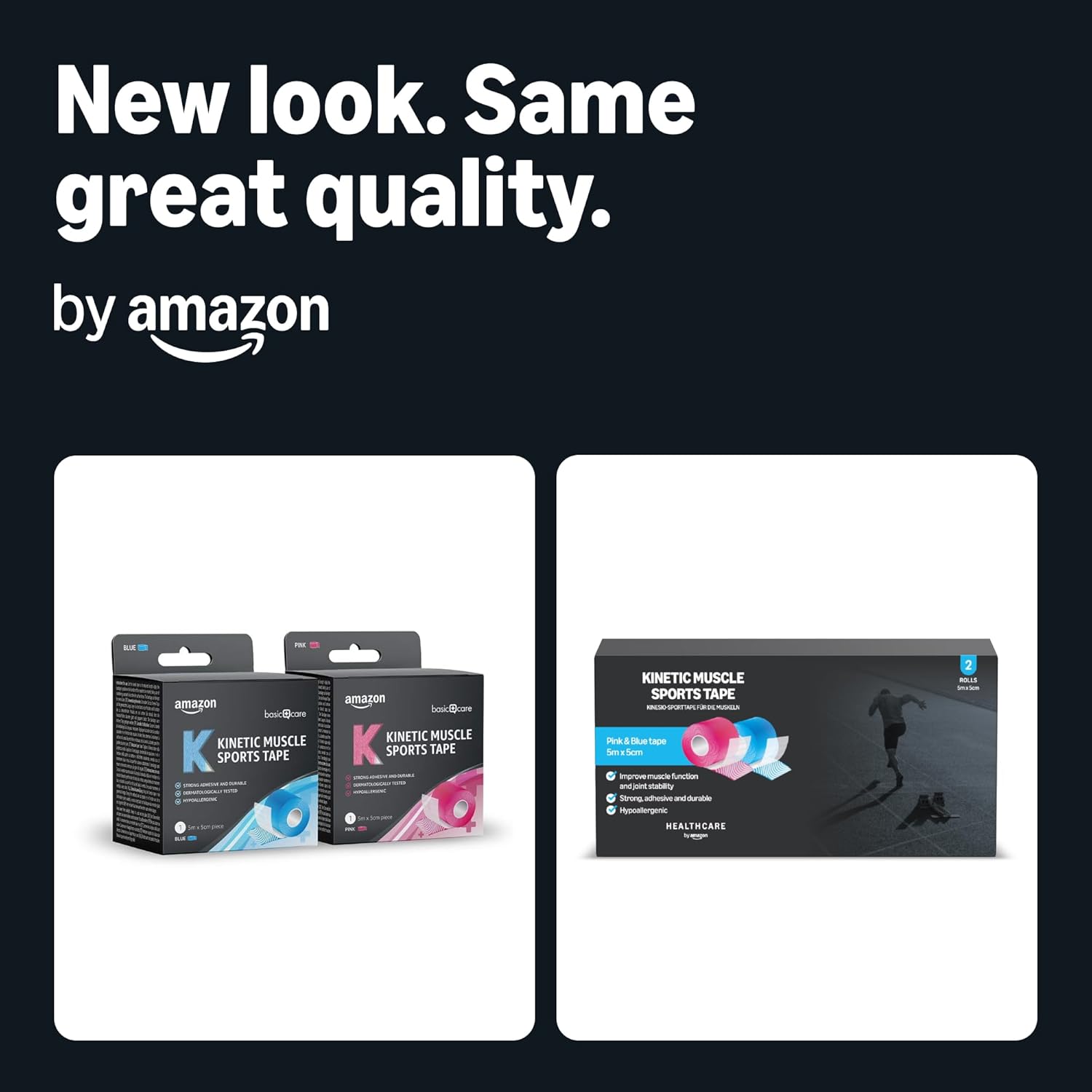 Thumbnail 1 de Healthcare by Amazon Kinetic Muscle Sports Tape – 5m x 5cm, Pack of 2 (Blue & Pink)