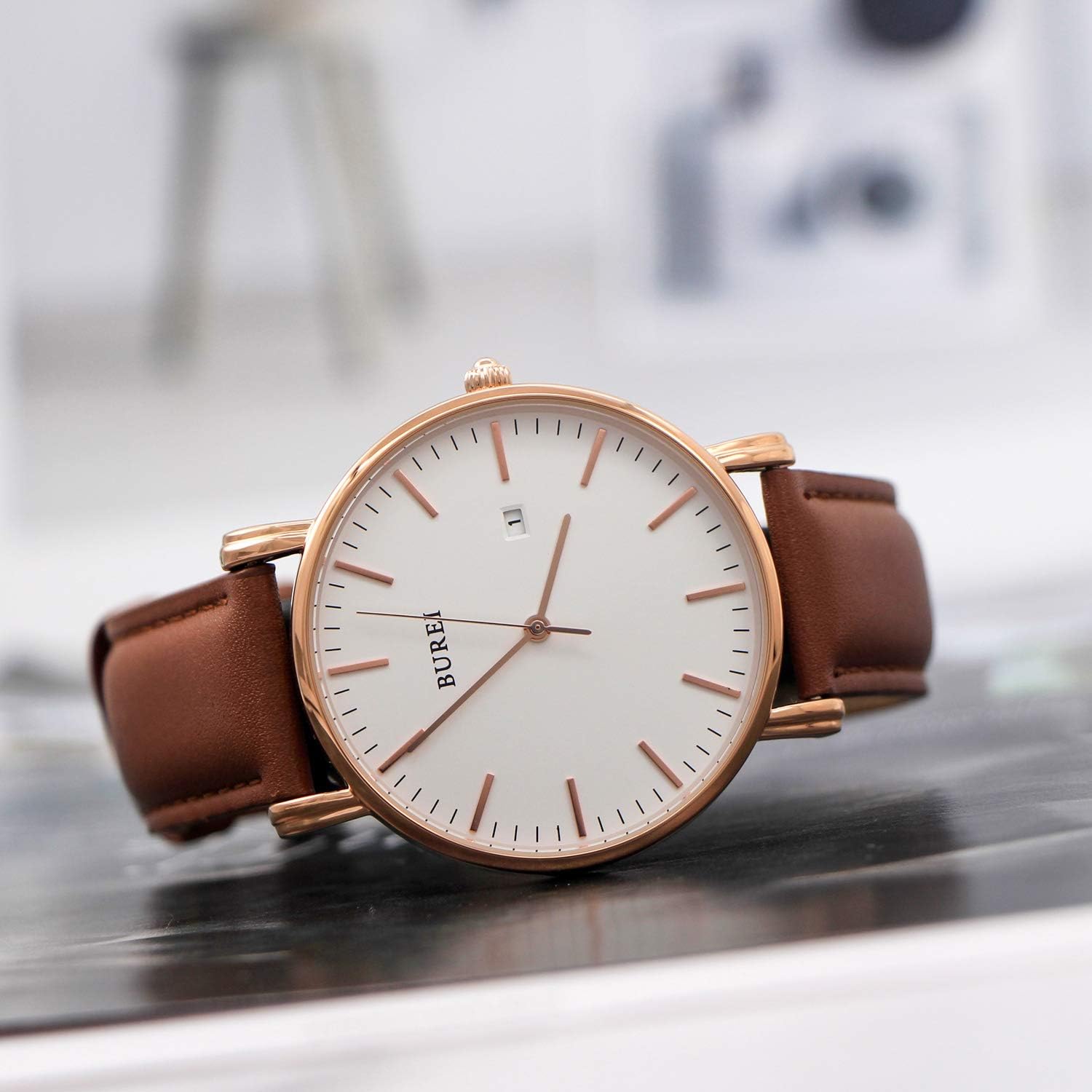 Thumbnail 2 de Orologio da polso BUREI Uomo al quarzo classico, cassa ultra sottile e quadrante analogico con data