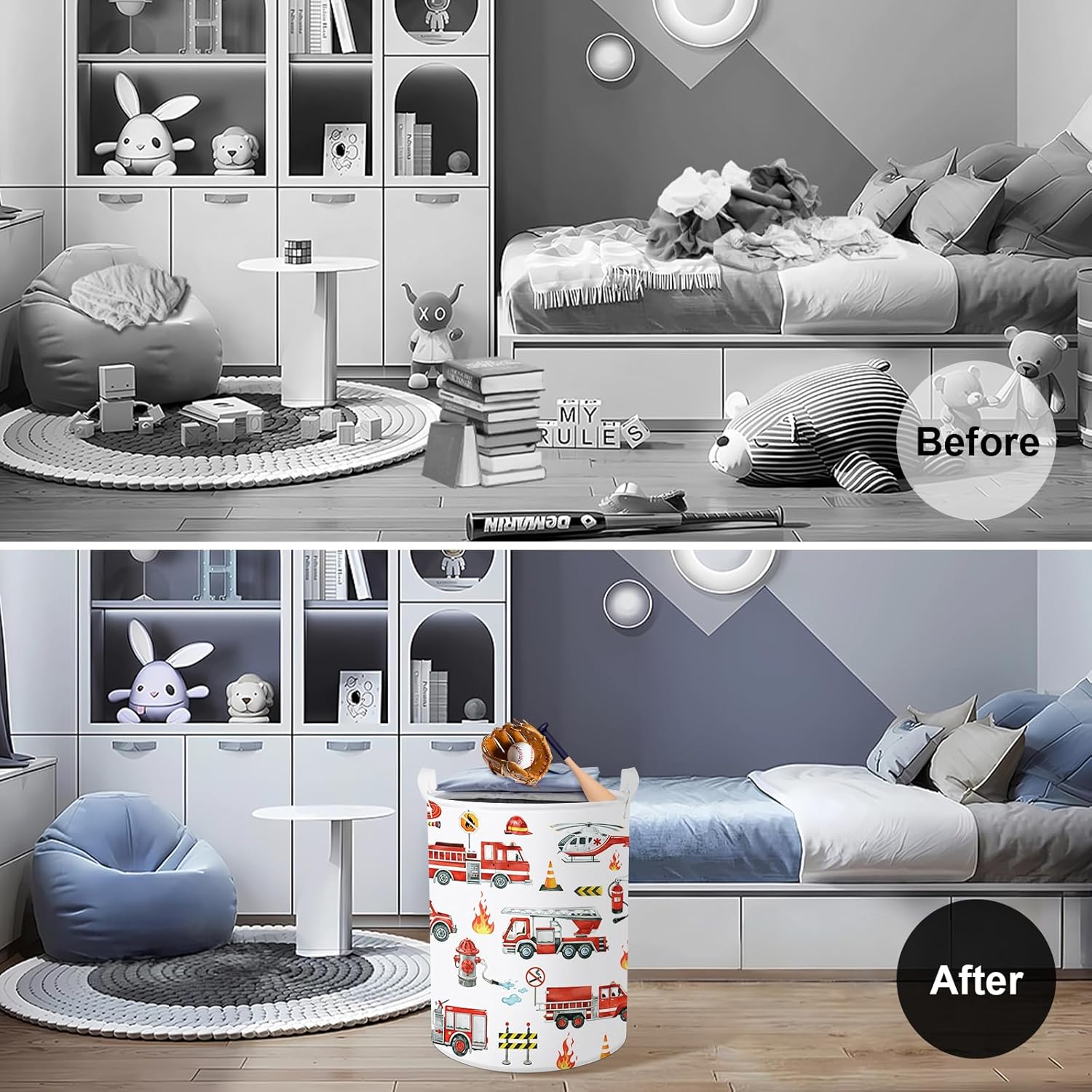 Thumbnail 1 de Clastyle Car Baby Laundry Hamper Collapsible Clothes Storage Basket (Fire Engine) 36 x 45 cm