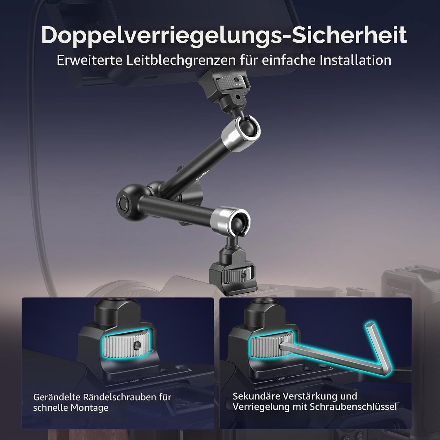 Thumbnail 2 de SMALLRIG 11" Magic Arm 5309 mit 1/4“-20 Schrauben und 360° Doppelkugelkopf (bis 1,5 kg)
