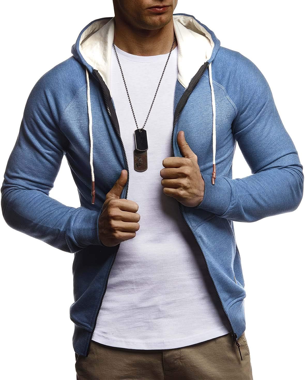 Detalle 2 de Leif Nelson LN8124 : veste de survêtement à capuche homme coupe ajustée en coton noir
