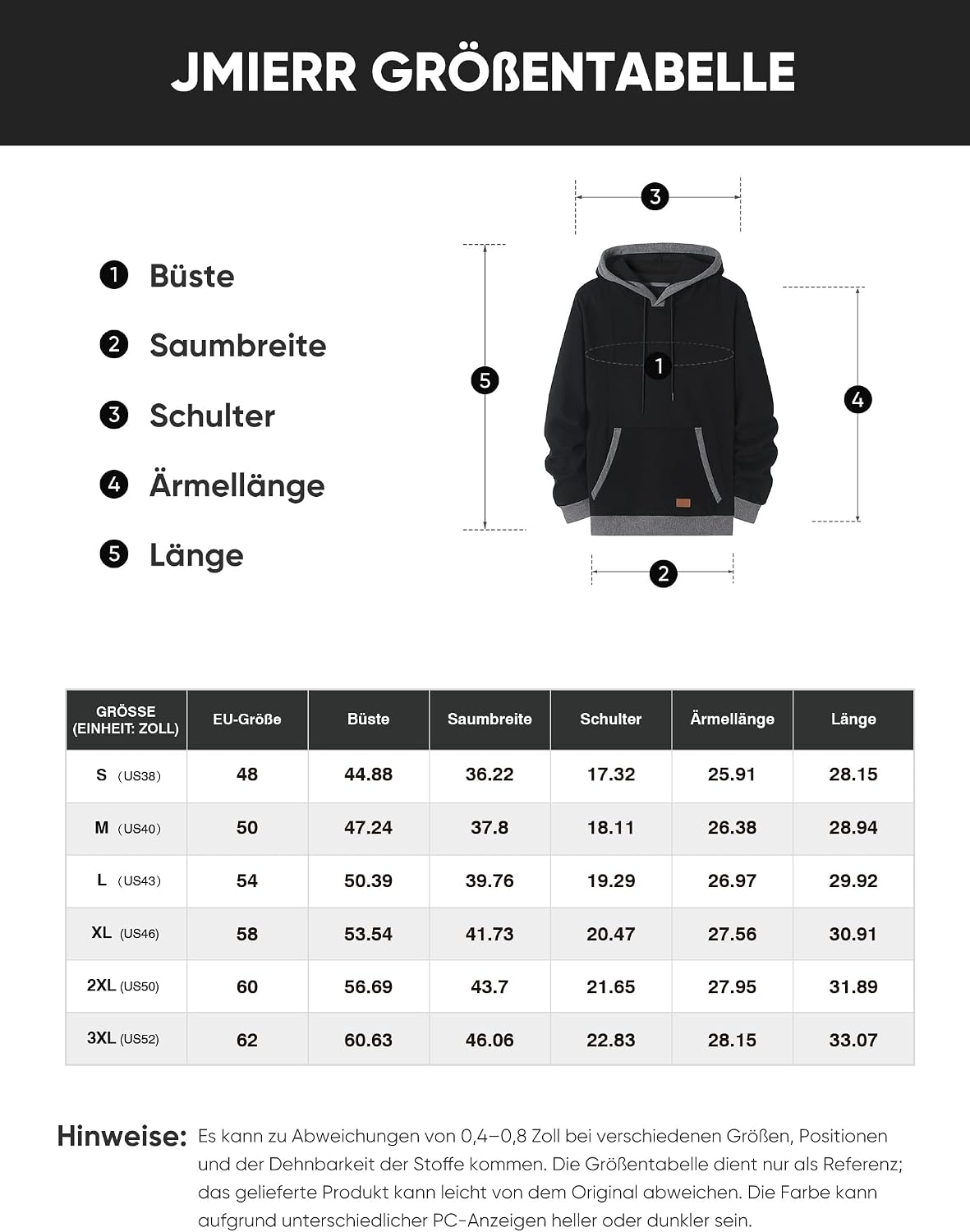 Thumbnail 5 de JMIERR Kapuzenpullover Herren Langarm Hoodie
