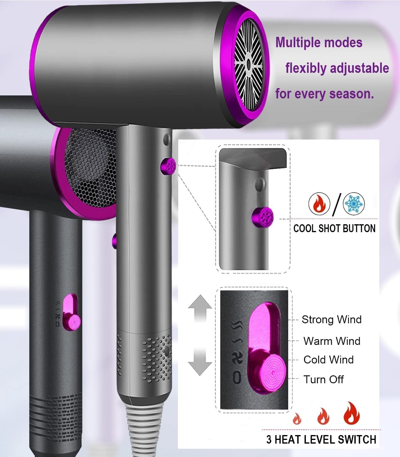 Thumbnail 3 de Jooayou Hair Dryer 2000W – Ionic, Lightweight with Holder (Grey)