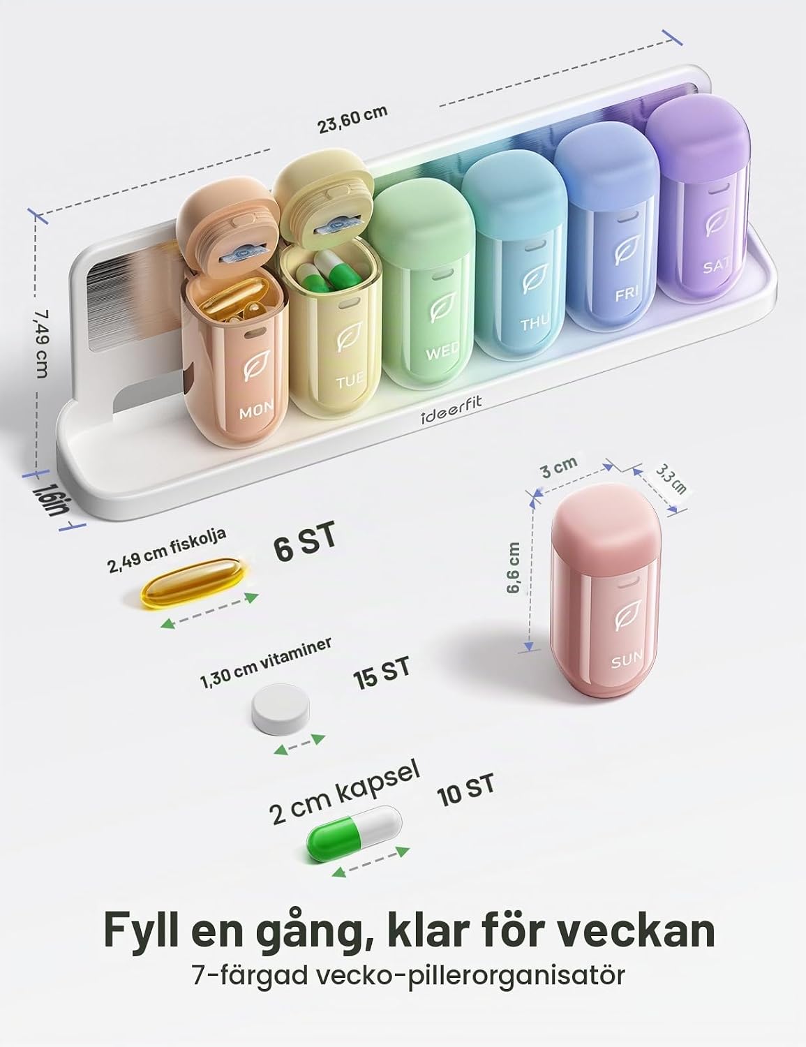 Detalle de Ideerfit magnetisk pillerask för 7 dagar med avtagbara dagsaskar