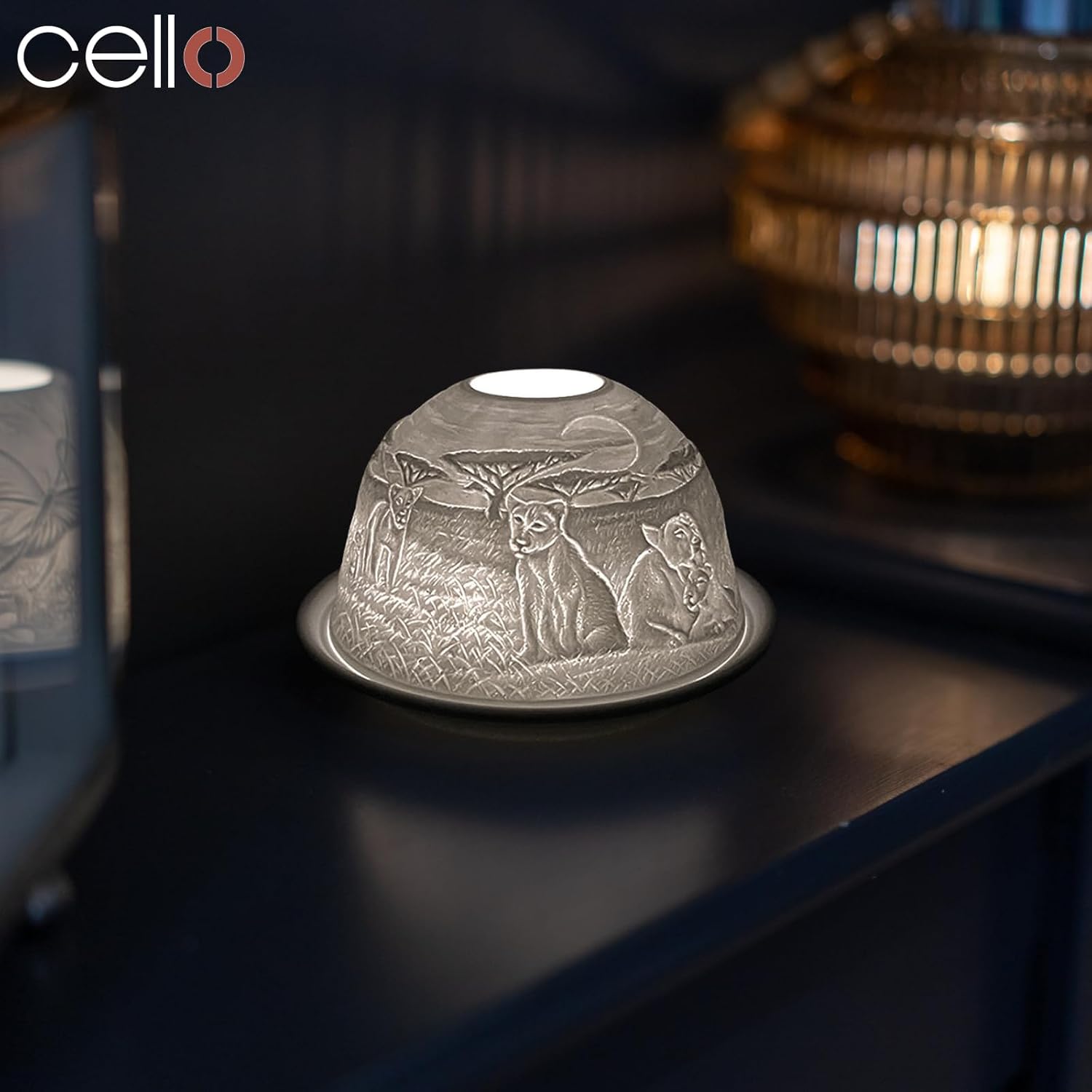 Detalle de Cello Porcelain Tealight Holder Dome – Lion King 3D Lithophane Design