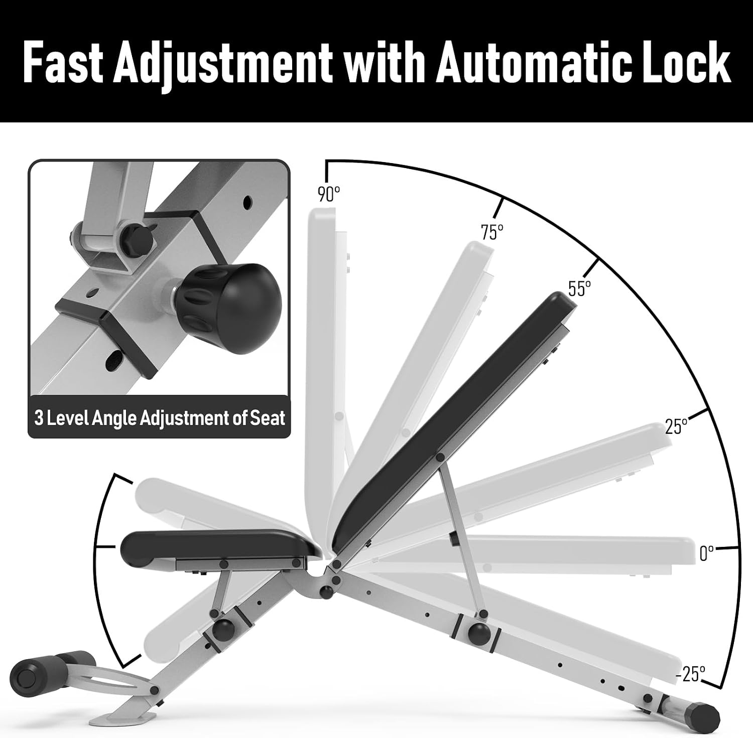 Detalle 2 de leikefitness GM5809 Adjustable Weight Bench, Foldable with Automatic Lock