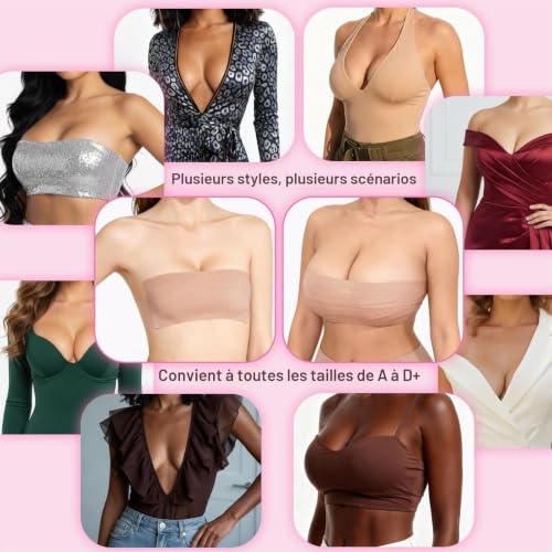 Detalle de Kit Boob Tape Remonte Sein Adhésif Forte – Tripetals, bande poitrine hypoallergénique avec protège-tétons et ruban invisible (A-G)