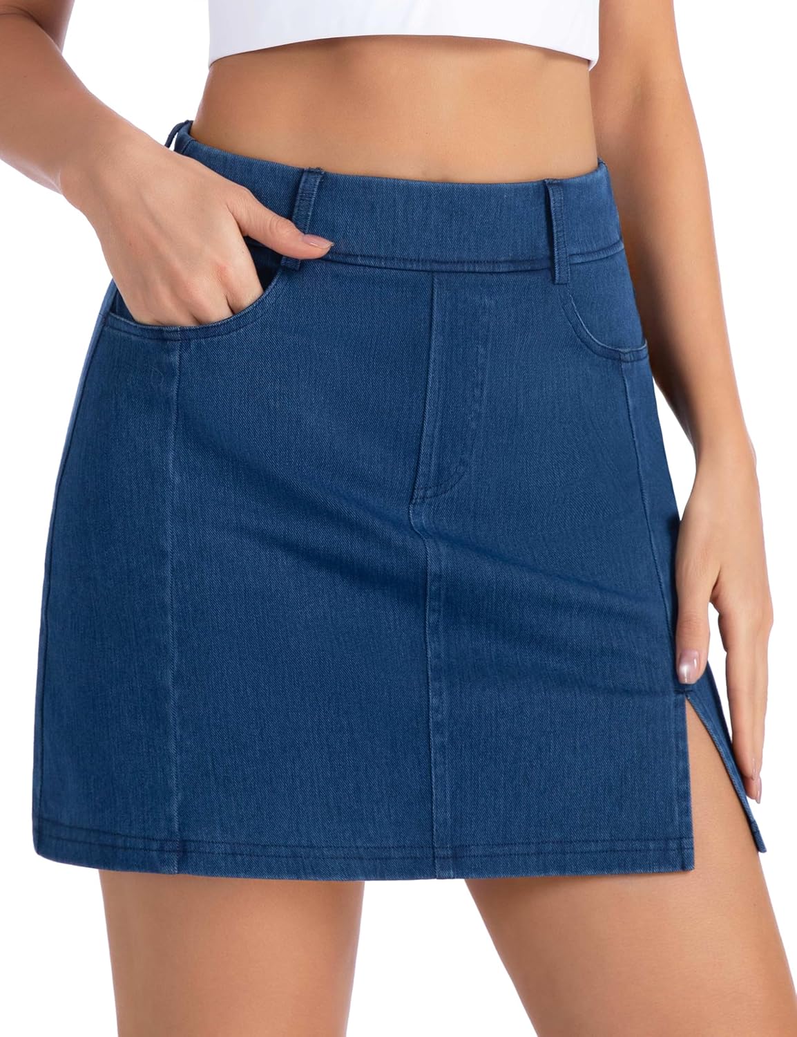 Detalle 2 de THE GYM PEOPLE Women's Stretch Denim Mini Skort with 4 Pockets