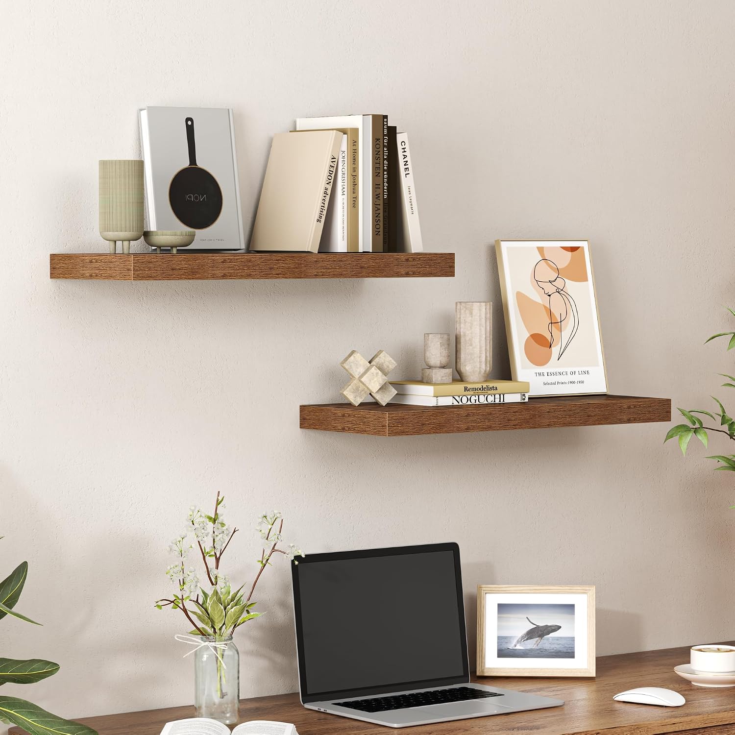 Detalle 2 de Heimlove Floating Shelves for Wall, Set of 2, 24-Inch Rustic Brown