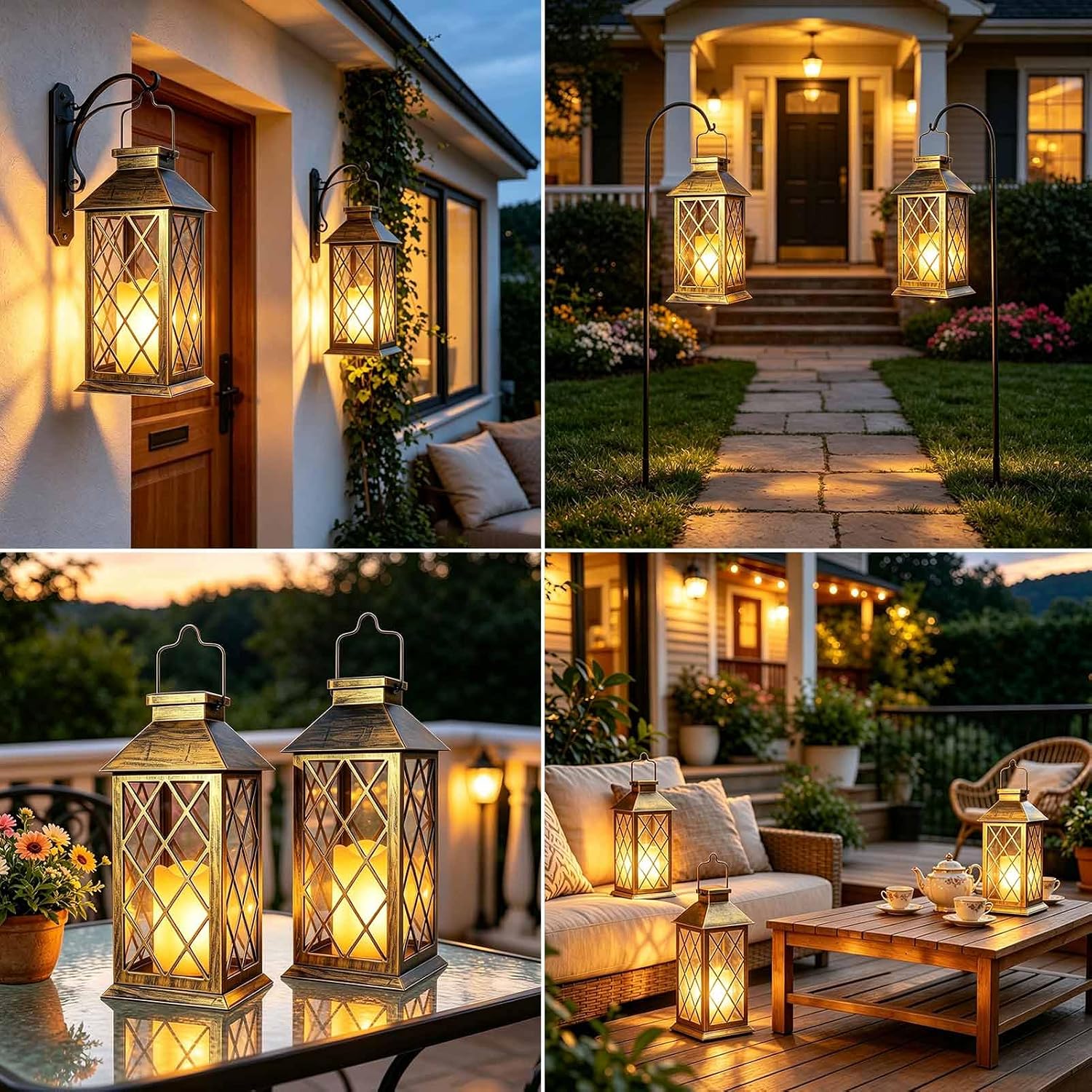 Detalle de Cozymeow Lanterne Solari da Esterno 2 Pezzi: Vetro Temperato e Design Oro Antico