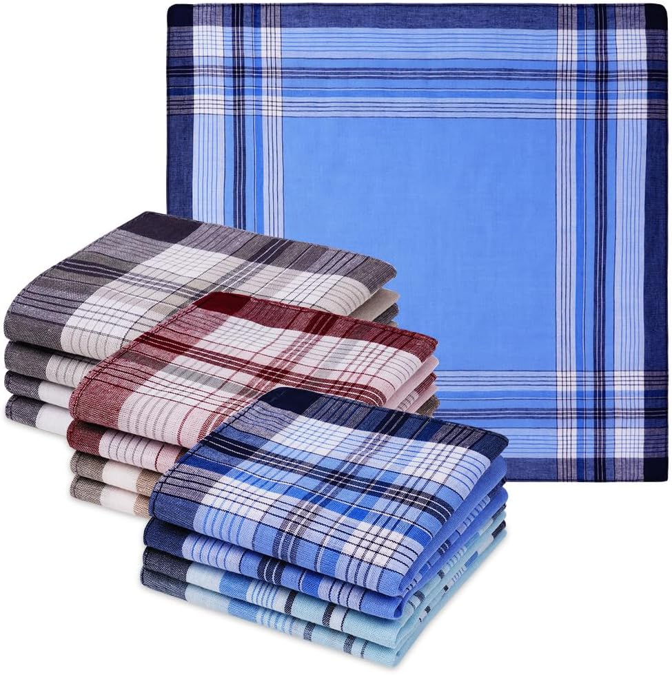 Thumbnail 6 de Aomig Fazzoletti Uomo in cotone, set da 12 grandi (6 colori) 40x40 cm, stile plaid