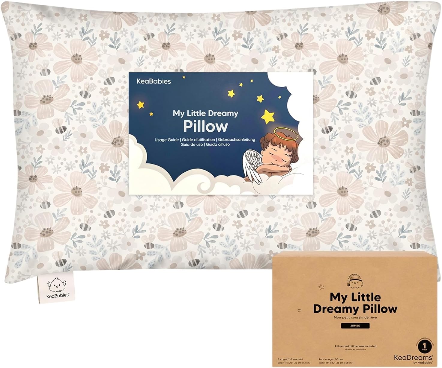 Detalle de KeaBabies Jumbo Toddler Pillow, 14 x 20 in, Organic Cotton, Flora Vale