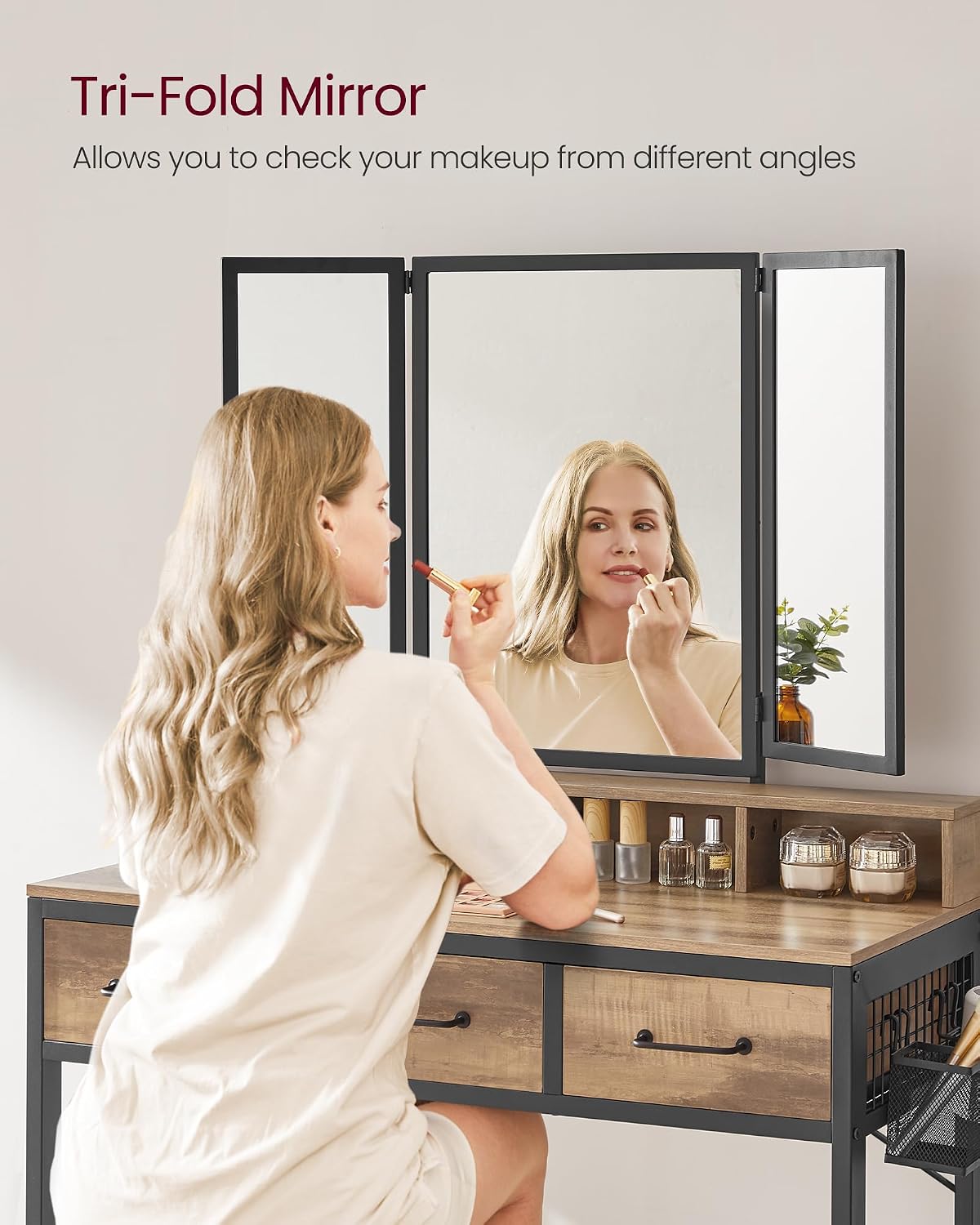 Thumbnail 3 de VASAGLE Dacey Collection RVT004B50 Dressing Table with Triple Mirror and Stool