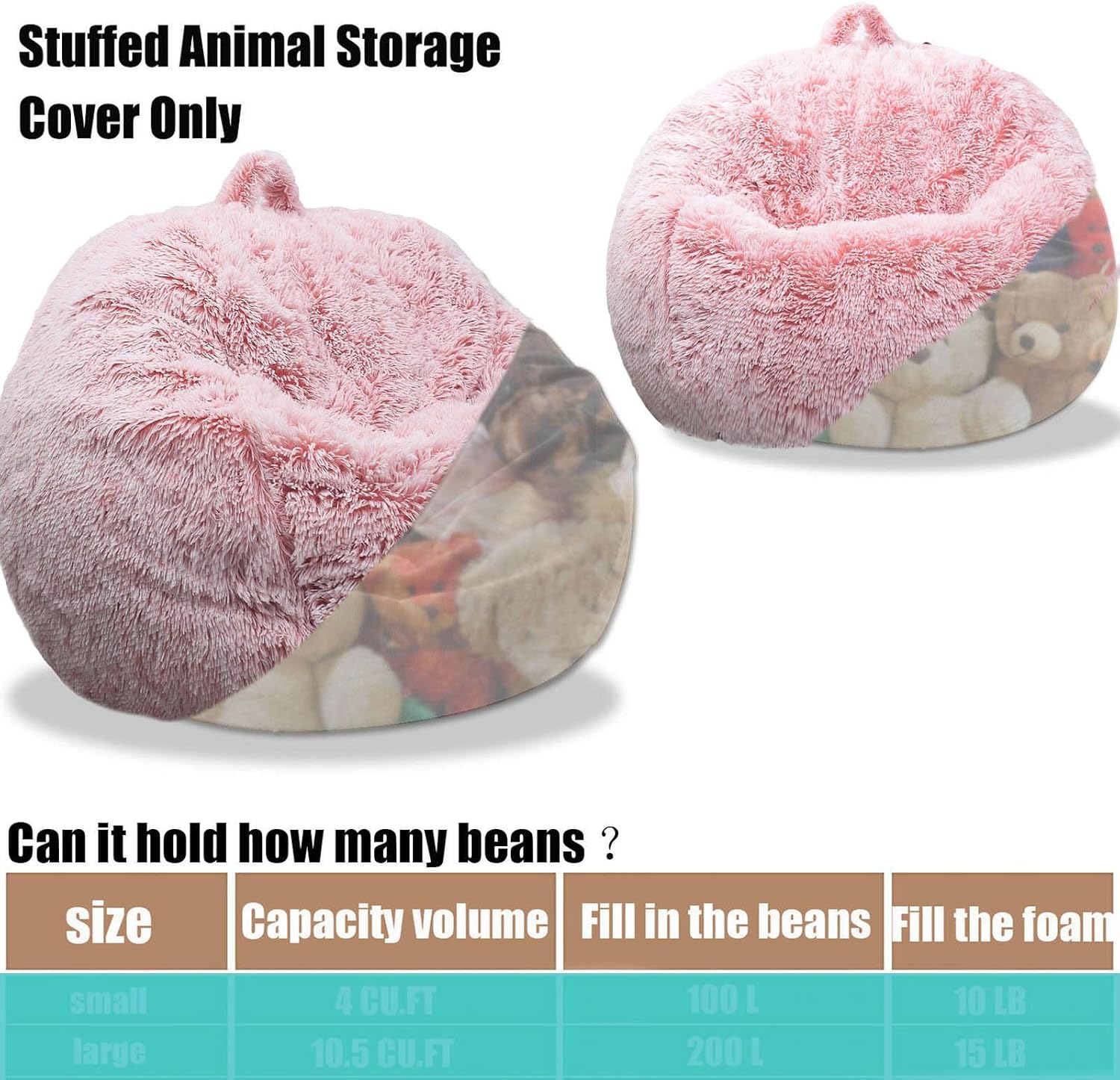 Thumbnail 3 de Kisoy KQ-001DPinkL Stuffed Animal Storage Bean Bag Cover, Faux Fur, Dusty Pink