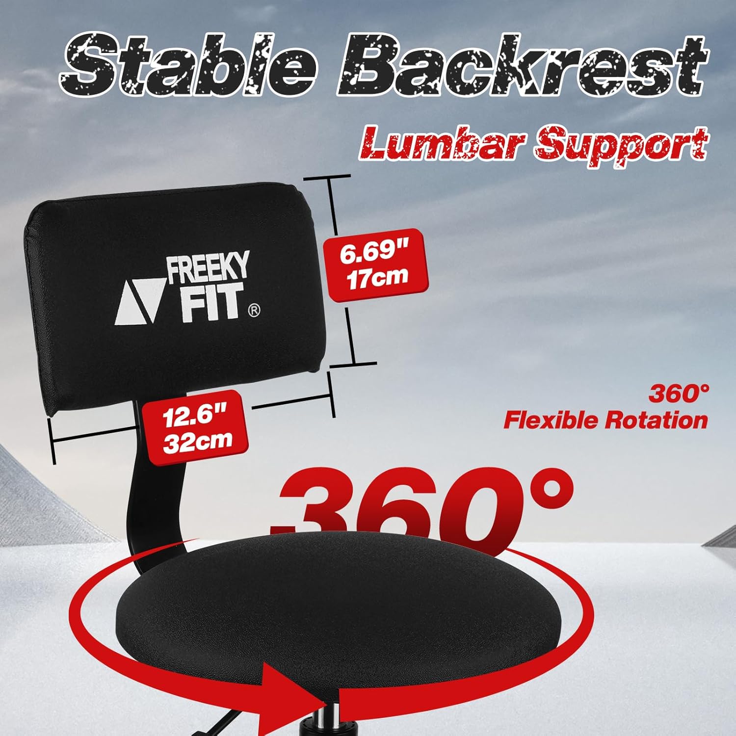 Detalle de FreekyFit Shop Stool with Backrest: Adjustable 360° Swivel Mechanics Stool for Workshop