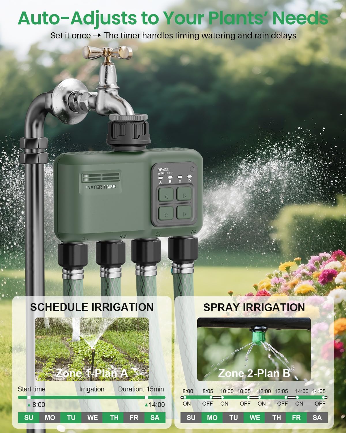 Detalle de Shrivee Timer per Irrigazione WiFi a 4 Vie: ControlloIntelligente per Giardino e Prato