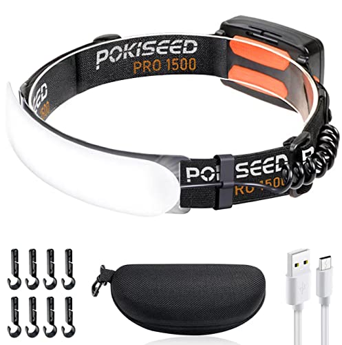 Detalle de POKISEED Linterna Frontal LED Recargable 1500 Lúmenes | Cabeza USB-C 5000 mAh, 230° de haz ancho