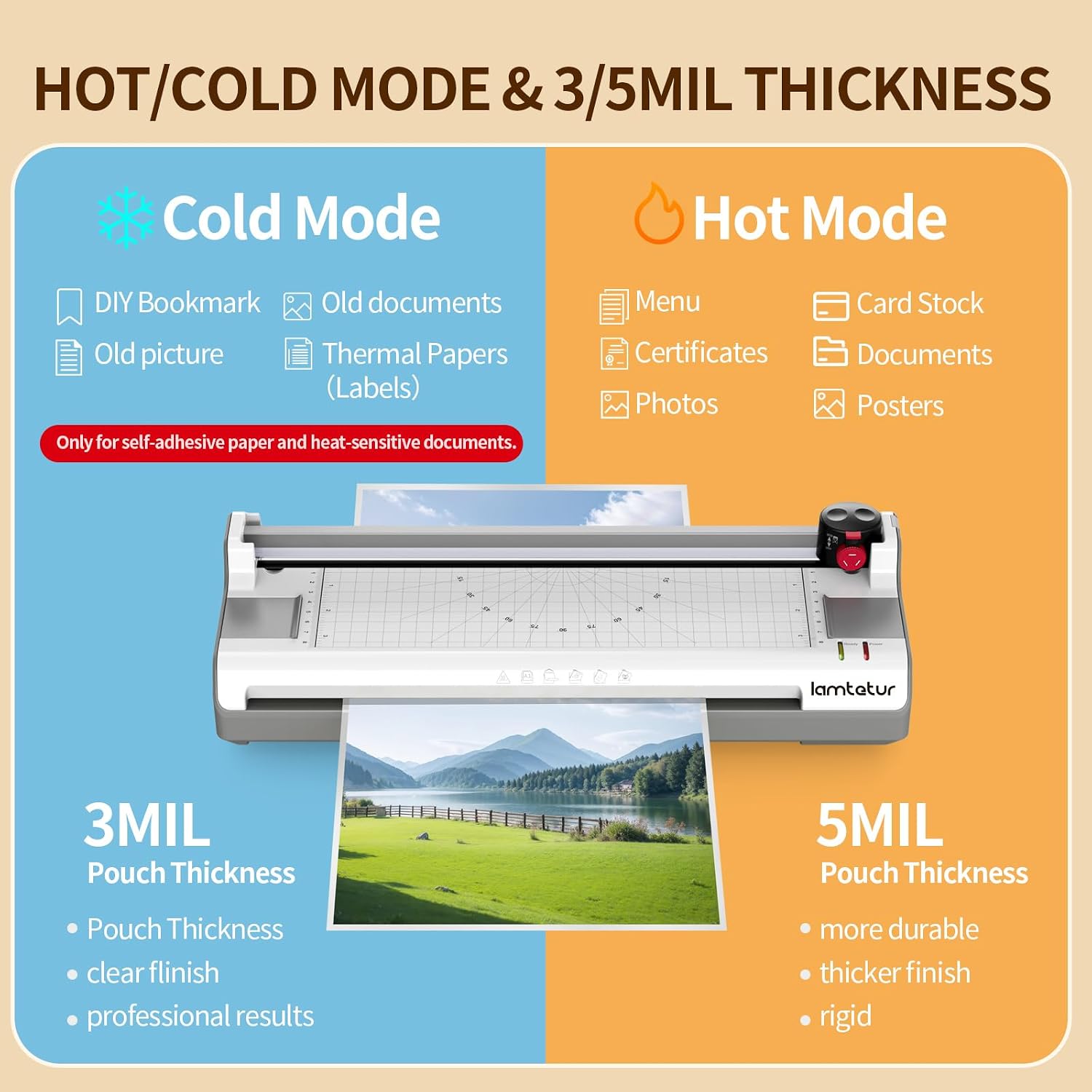 Thumbnail 3 de Laminator Machine 11x17 with 70 Letter Size Laminating Sheets – 3–5 mil, Hot & Cold, 2 rollers, includes Paper Cutter & Corner Rounder
