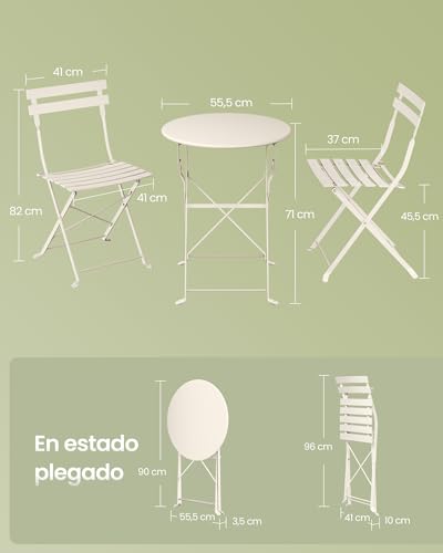 Thumbnail 6 de SONGMICS GGF036LZ01: juego de jardín exterior plegable de 3 piezas (2 sillas y 1 mesa) beige capuchino