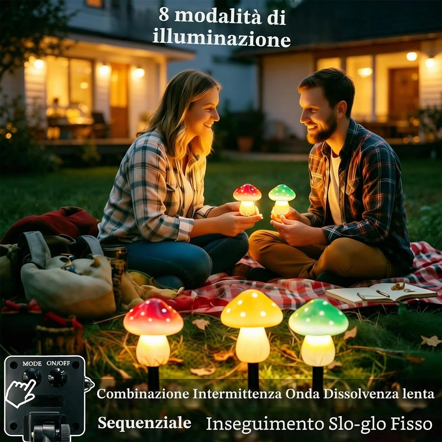 Detalle de Dekofun Ornamenti solari da giardino a forma di fungo con 6 LED – 20 luci solari decorative per esterni
