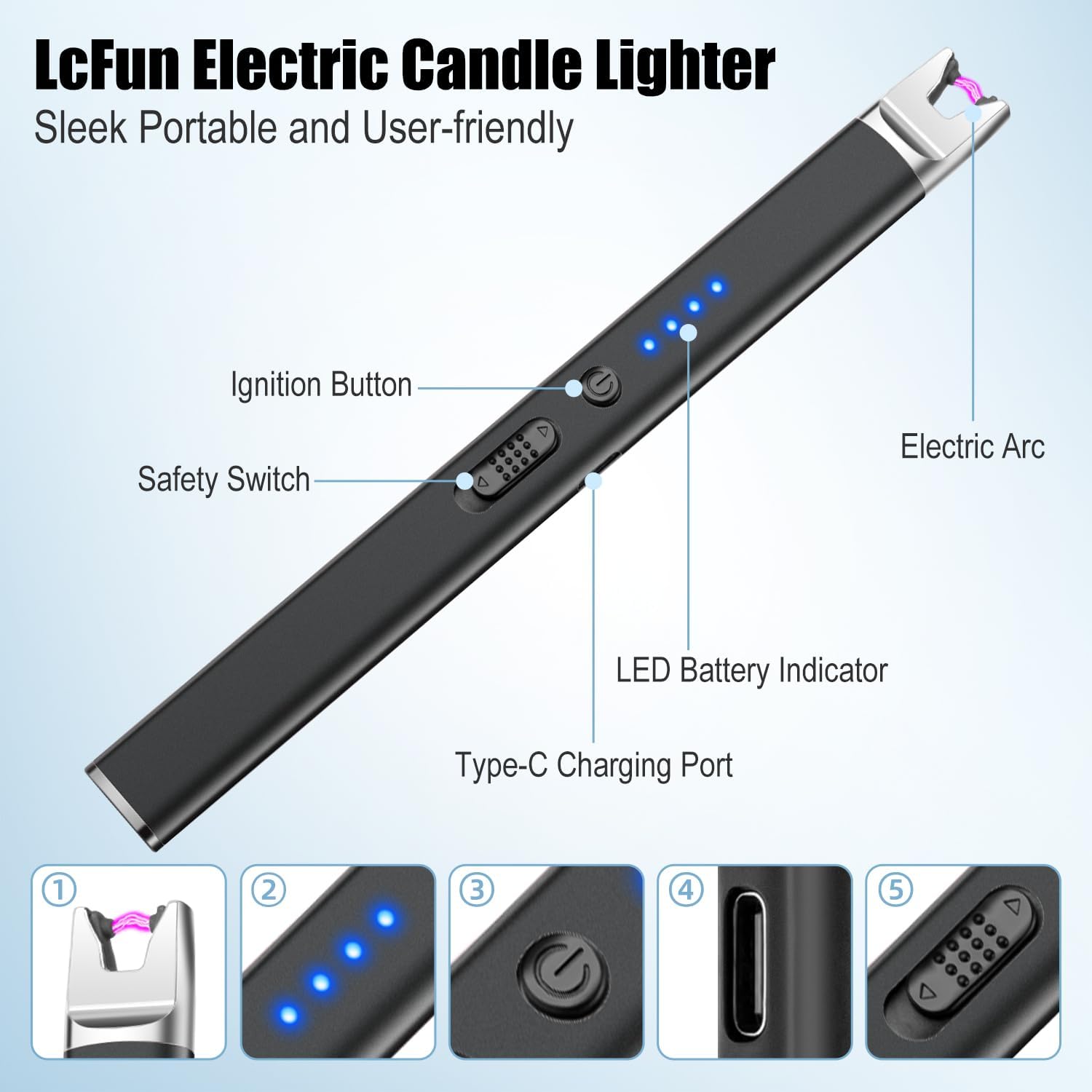 Thumbnail 4 de 2 Pack Candle Lighters Long Reach, USB-C Rechargeable Electric Lighters for Scented Candles & Bbq