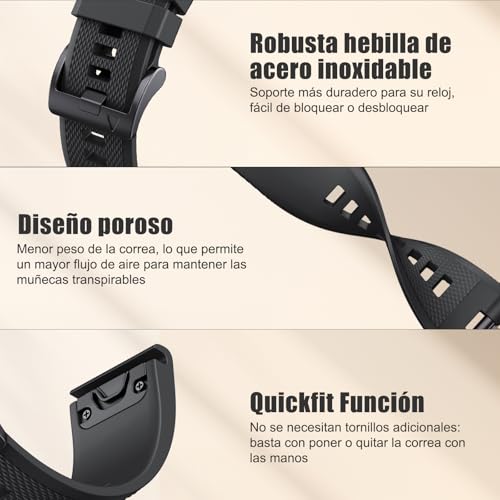 Thumbnail 1 de NotoCity Correa de silicona 22 mm para Garmin Fenix 5/6/7/8 (y más modelos) – Negro