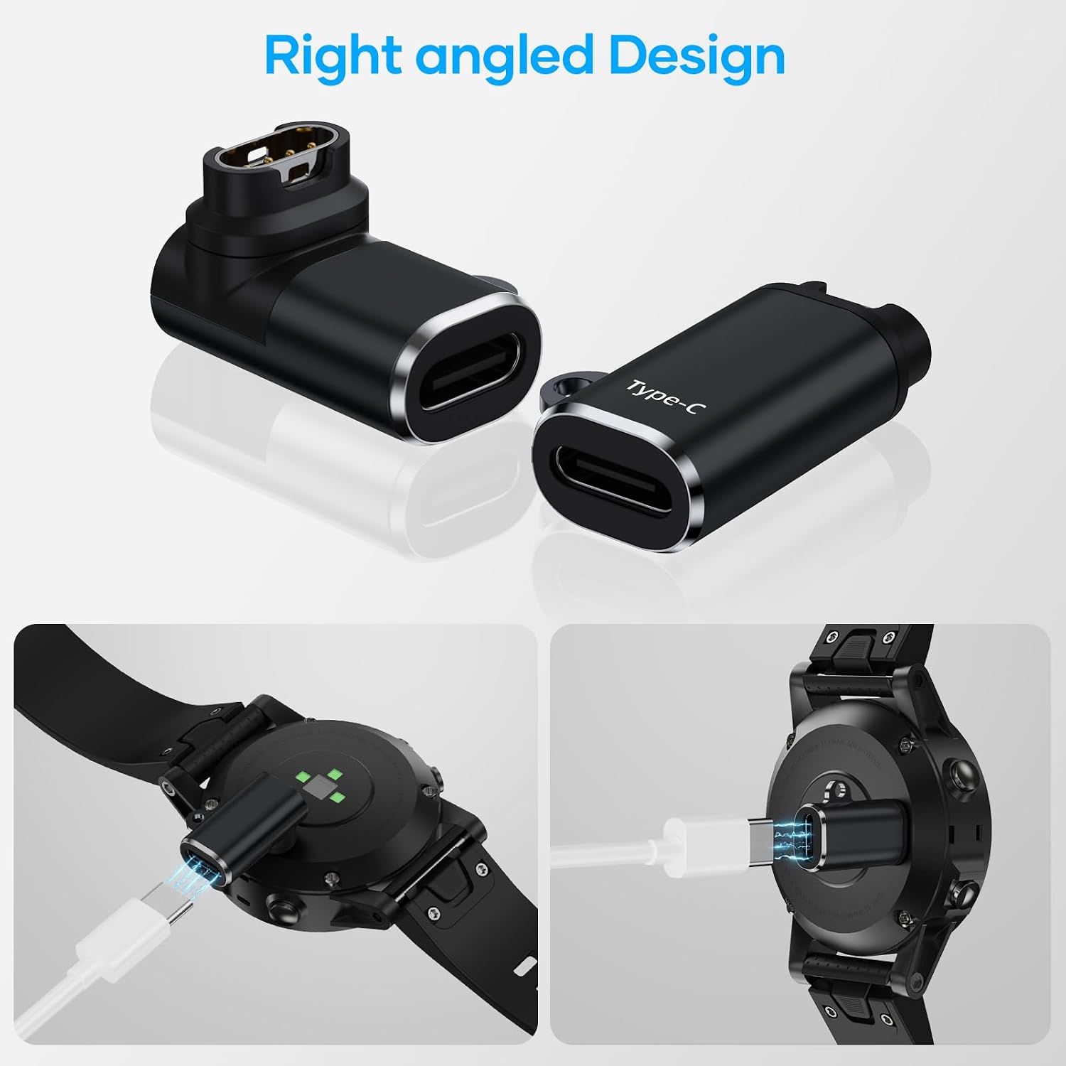 Detalle de USB‑C Ladeadapter für Garmin-Uhren (4er Set) mit rechtwinkligem & geradem Anschluss