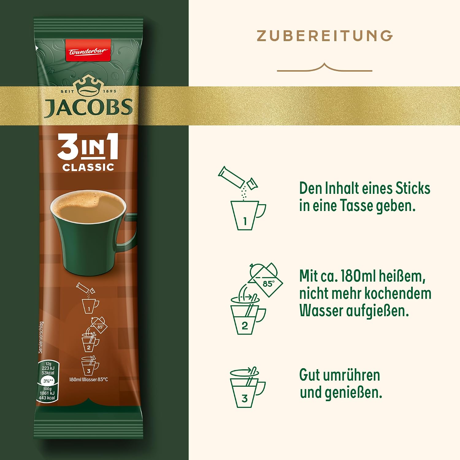 Thumbnail 2 de Jacobs 3in1 Classic – Instant Kaffee Sticks (12 x 10 Sticks, 120 Getränke)