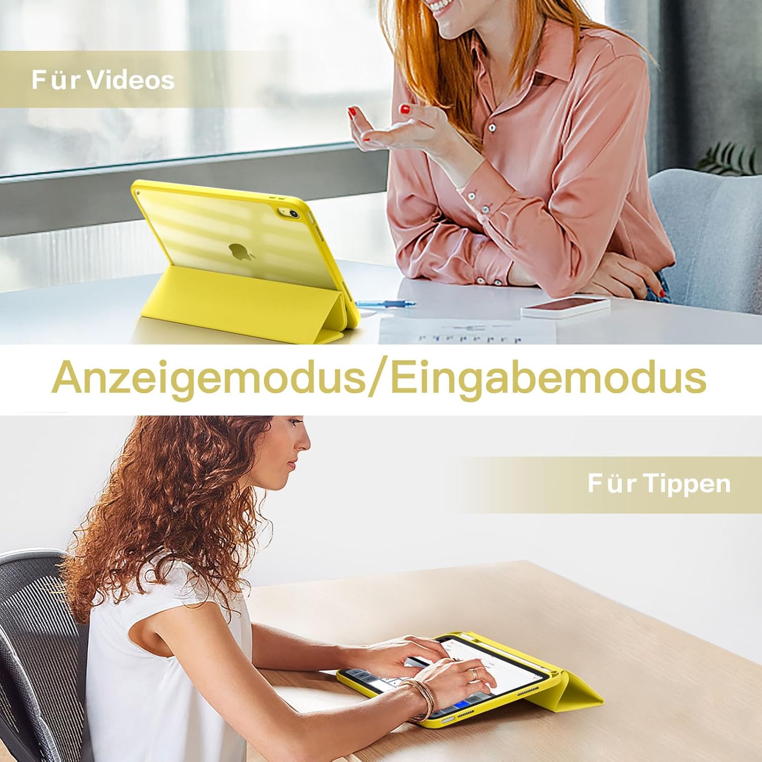 Thumbnail 4 de Vobafe Hülle für iPad A16 11. Generation / iPad 10. Generation (2022) – Transparent Rückseite, Stifthalter, Gelb