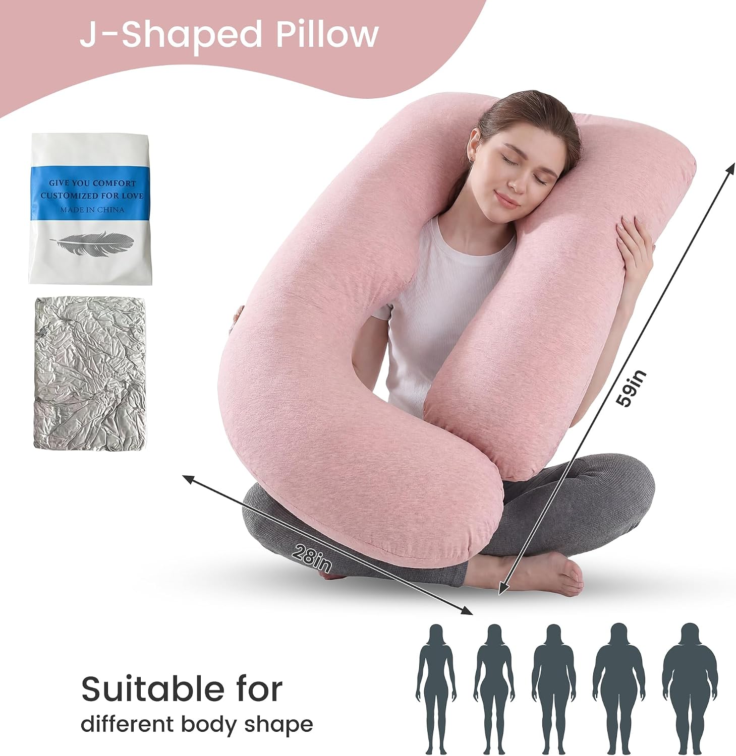 Detalle de Jcickt 59-Inch Full-Body Pregnancy Pillow with Ice Silk Cover, Pink