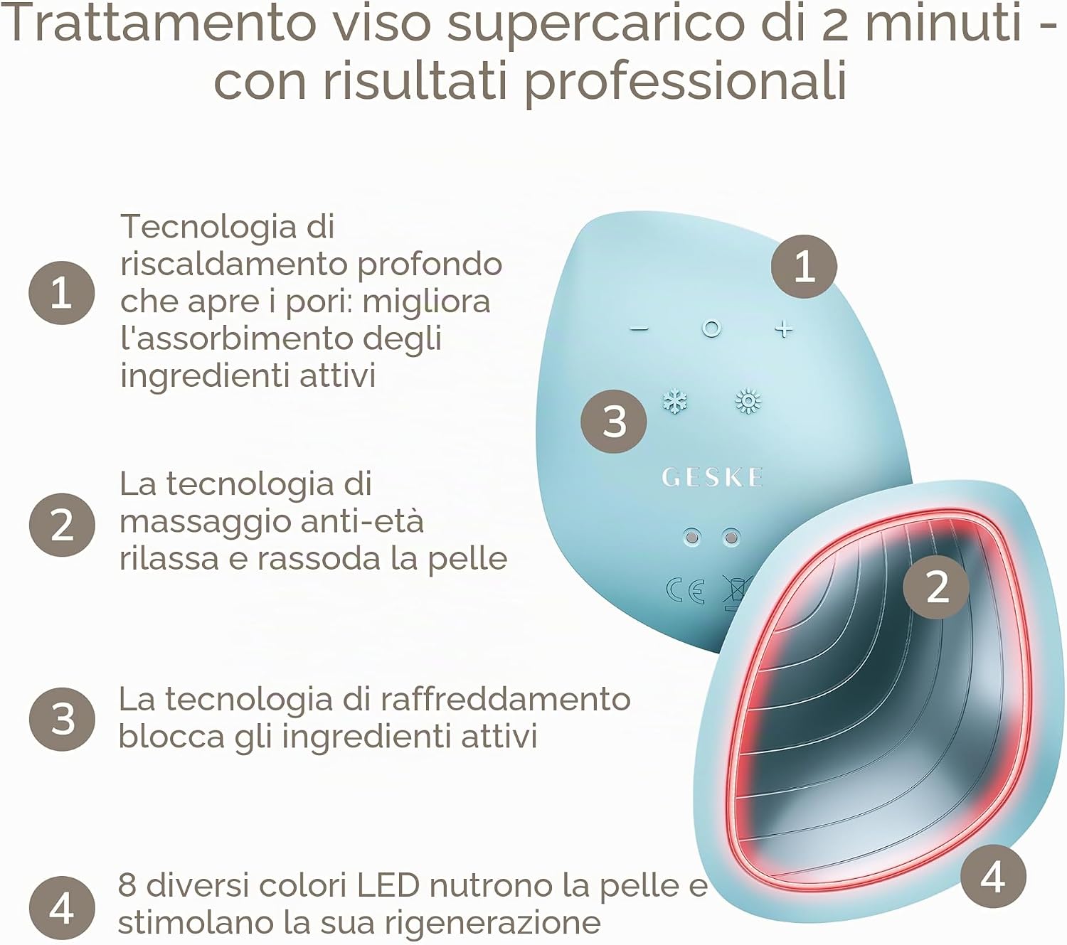 Detalle 2 de GESKE Maschera sonica effetto caldo e freddo SmartAppGuided 9 in 1 con LED spectrum completo