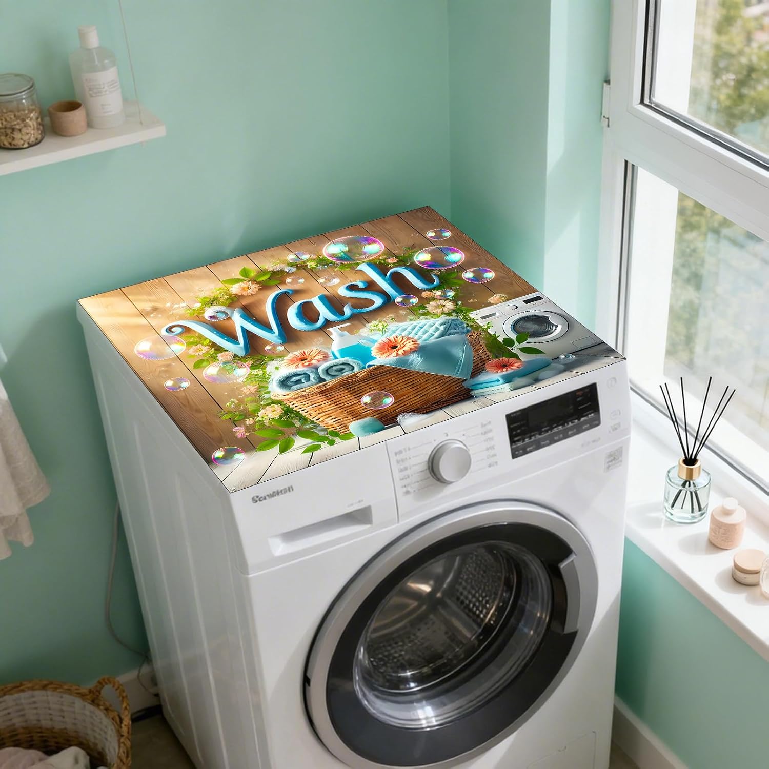 Detalle de Nuxovilar Wood Washer and Dryer Top Cover, 23.6 x 19.7-Inch Protective Mat